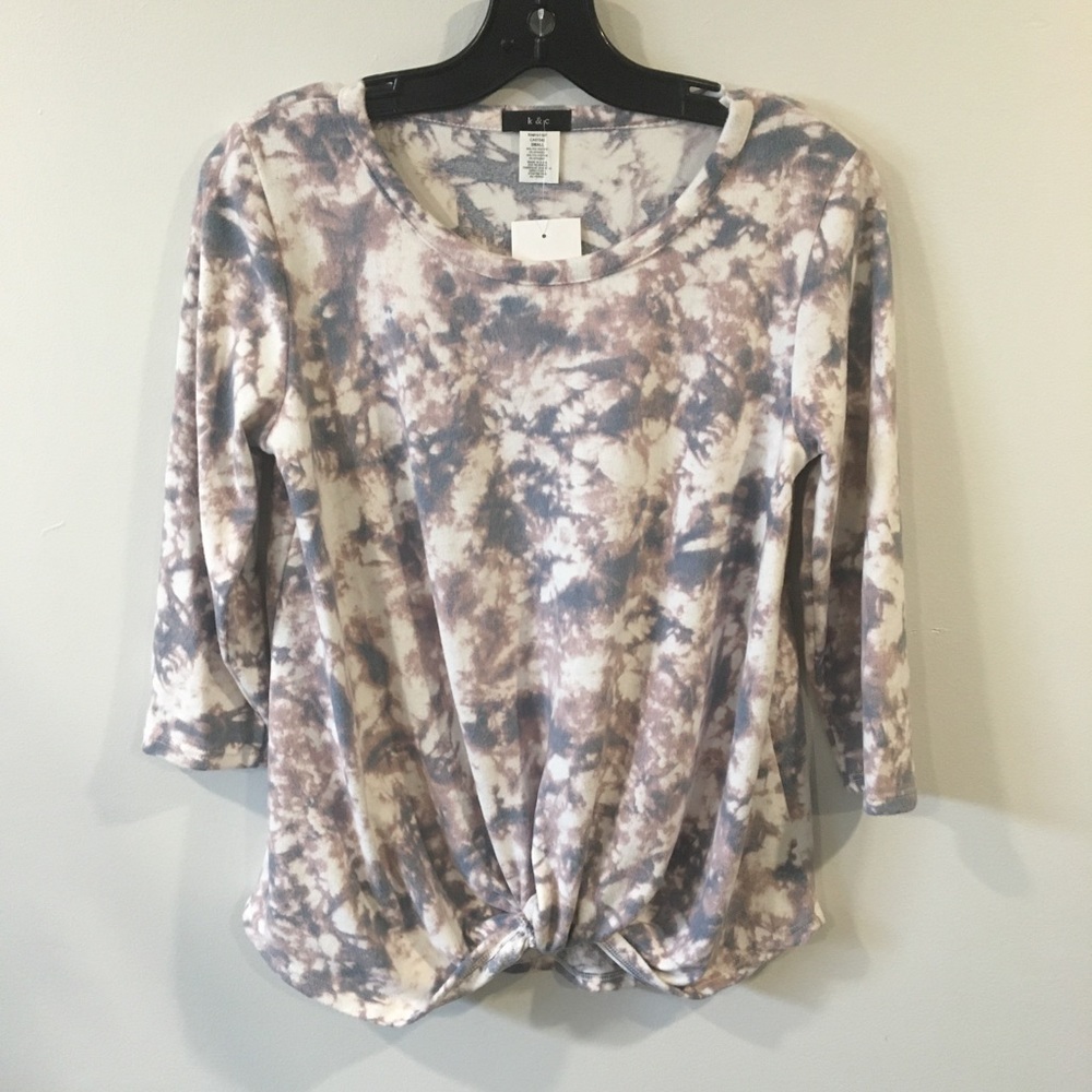 K & C 3/4 Sleeve Tie-dye Knotted Casual Top